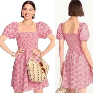 NWT J. Crew Puff-sleeve smocked mini dress in dandelion swirl